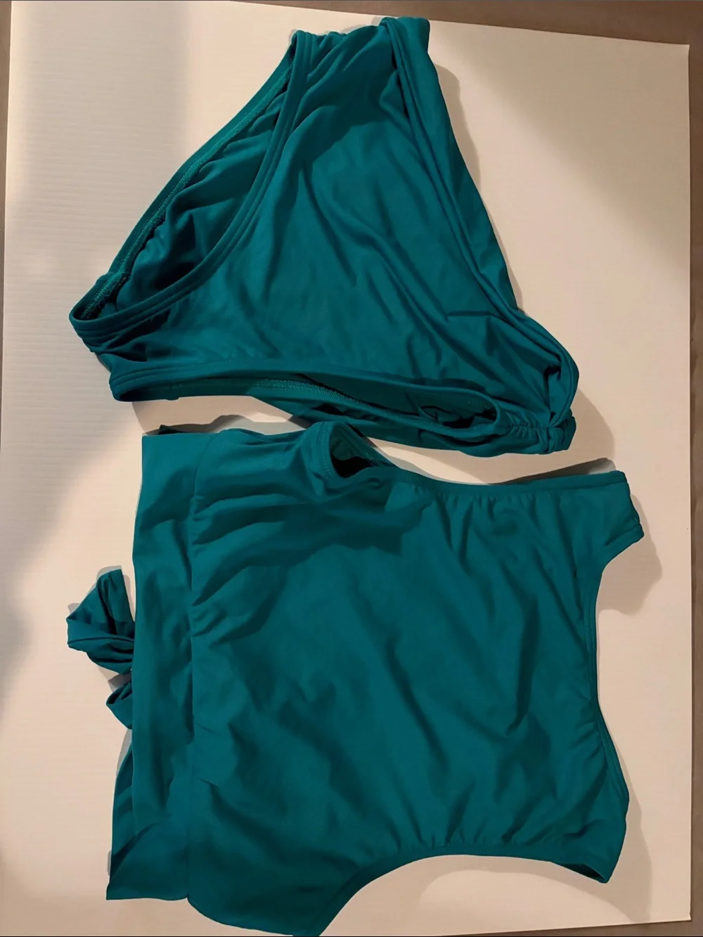 Vince Camuto Teal One-Shoulder Bikini Top and High-Waist Bottoms